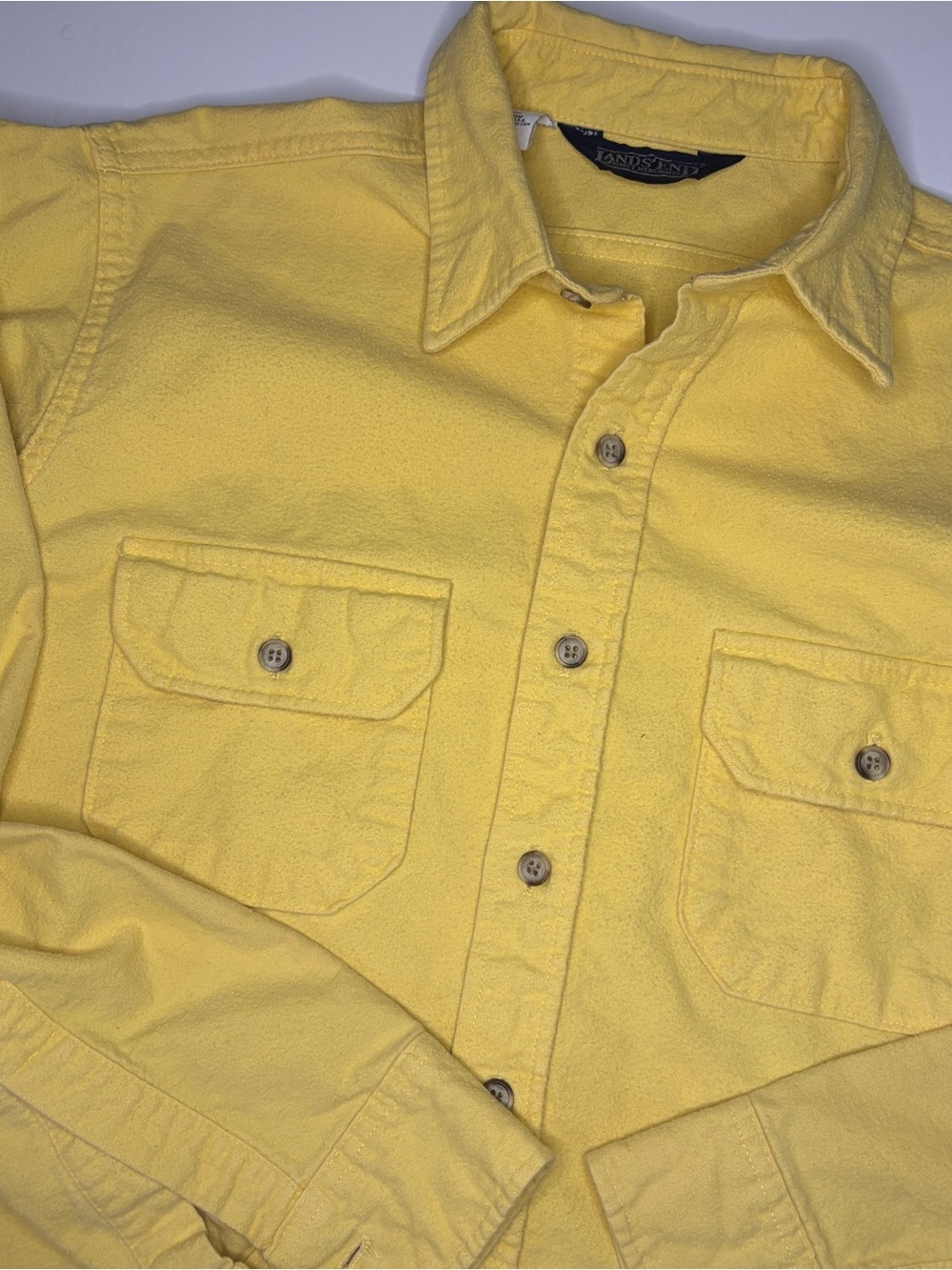 Vintage Lands' End Men's Bright Yellow Button-Down Shirt with Chest Pockets - Picture 1 of 11